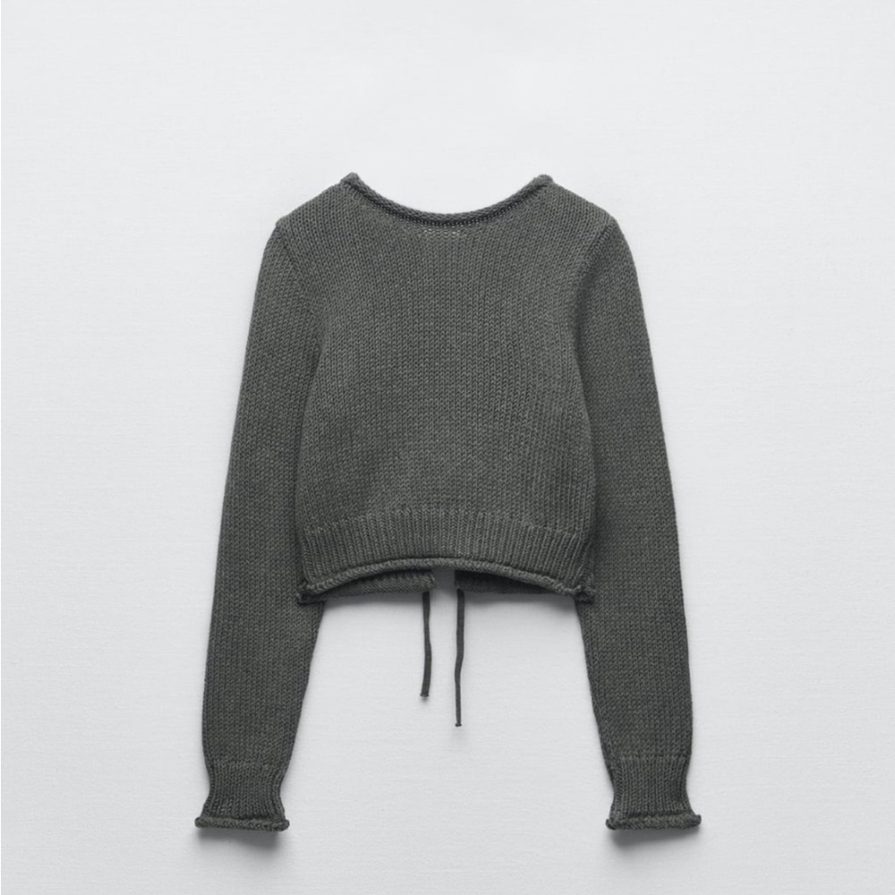 Zara open back knit crop sweater gray size small